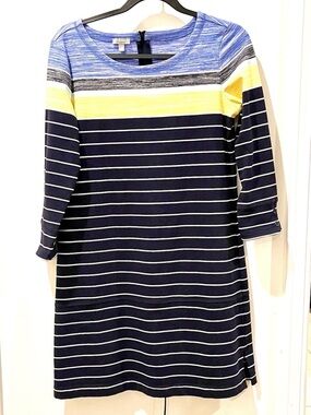 Talbots Navy and Yellow Striped Ladies Cotton Dress S